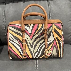 NWT Michael Kors Zebra Print Satchel in Pink, Orange, and Brown